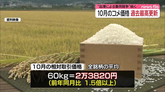 10月コメ価格、また過去最高を更新　去年比1.5倍以上に