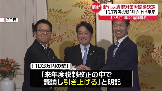 「物価高の克服」新経済対策を閣議決定　「103万円の壁」引き上げ明記