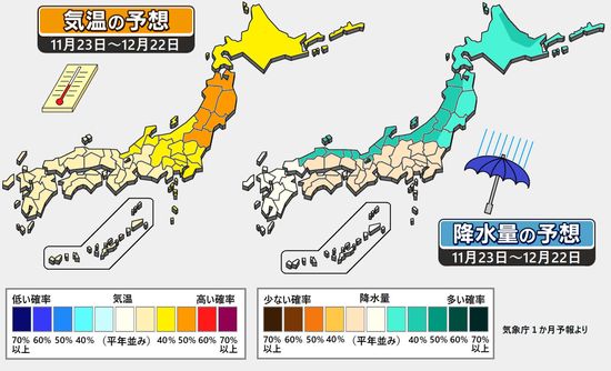 【1か月予報】高温傾向から徐々に平年並みの寒さに