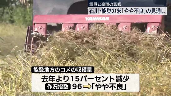 能登地方のコメ収穫量「やや不良」の見通し　地震や豪雨の影響