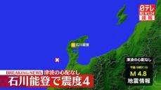 石川能登で震度４の地震