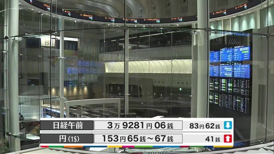 日経平均3万9281円06銭　午前終値