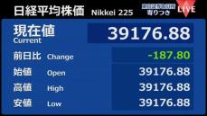 日経平均　前営業日比187円安で寄りつき