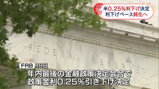 米FRB　0.25％利下げ決定　3会合連続