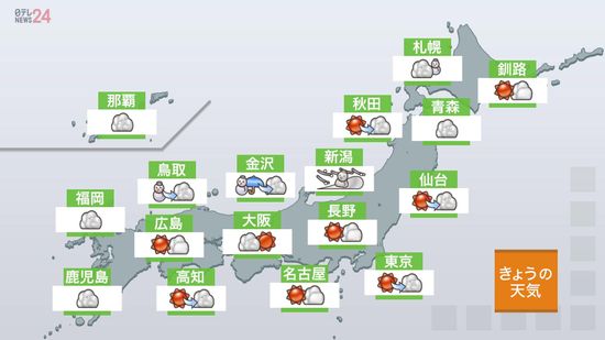 【関東の天気】平野部おおむね晴れ　南部は午後、雲が多くなる所も