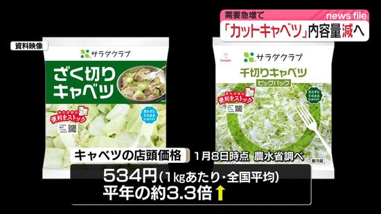 「ざく切りキャベツ」など一時的に内容量減へ　サラダクラブ