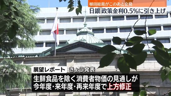 日銀　政策金利0.5%に引き上げ　植田総裁が会見へ