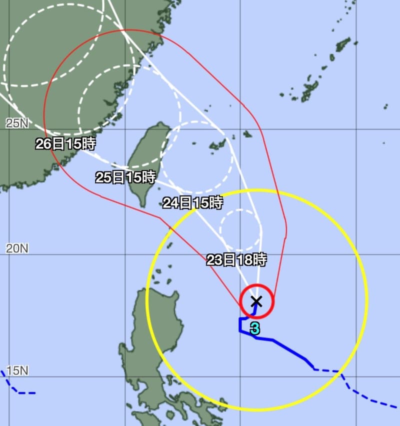 大型で強い台風3号　24日先島諸島に最接近、午前から暴風となる見込み