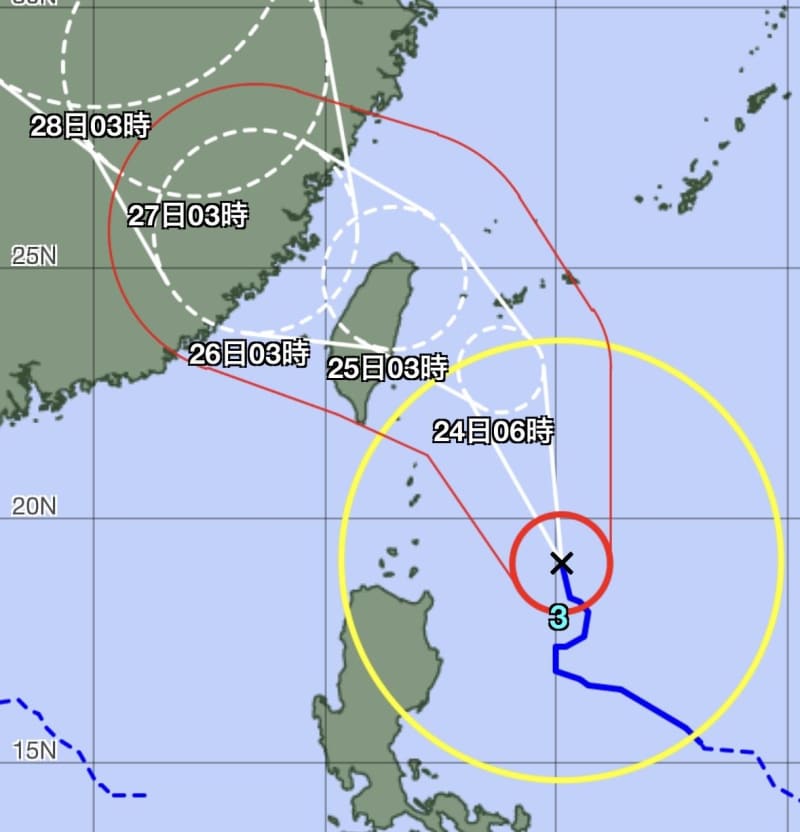 大型で強い台風3号　石垣島地方、きょう7月23日夜にも暴風警報　24日ごろ非常に強い勢力で先島諸島に接近