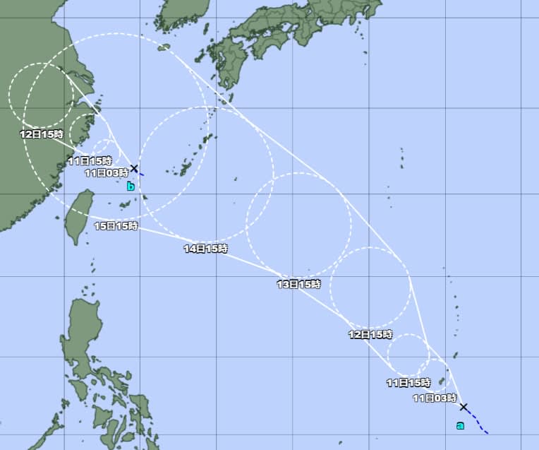 マリアナ諸島付近の熱帯低気圧、11日午前3時にも台風の見込み　14日ごろ沖縄本島の東に接近か