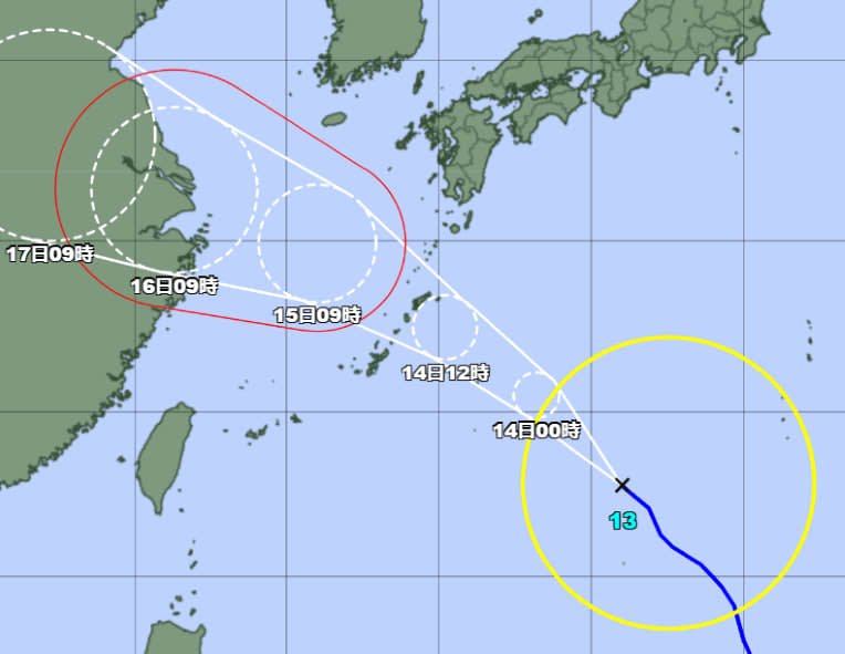 台風13号　14日夜にかけて、強い勢力で沖縄本島に接近見込み　14日未明にも大東島地方に暴風警報発表か【13日午前6時現在】