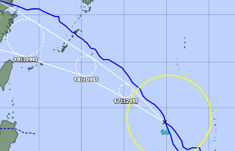 大型の台風14号、18日にも沖縄地方に最接近　沖縄気象台、強風や土砂災害に注意呼びかけ【17日午前6時現在】