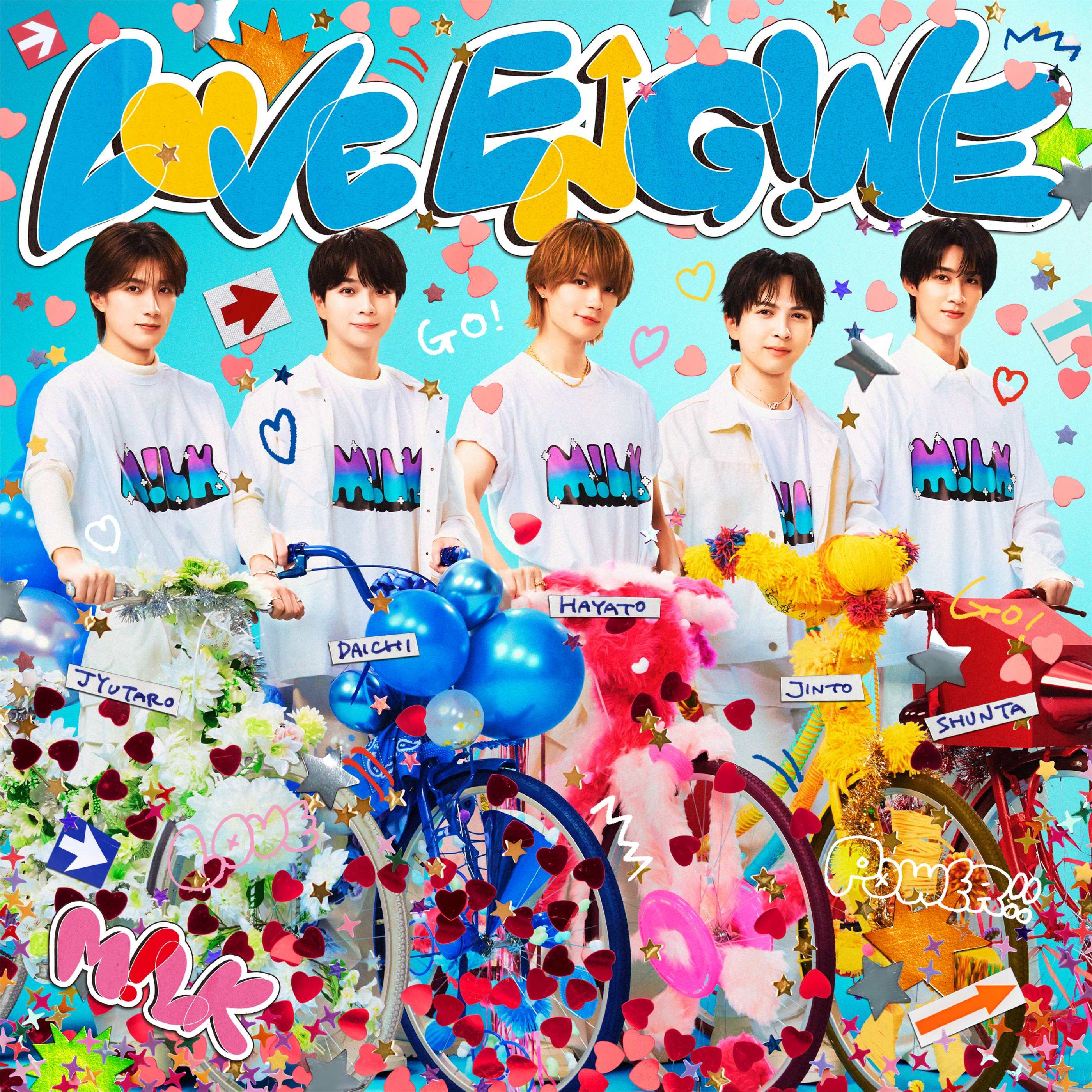 M!LK、1stミニアルバム「LOVE ENG!NE」ジャケ写公開！ メンカラの