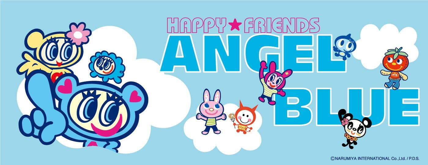 ANGEL BULE」のキャラクターをデザインしたTシャツとスウェットパンツ 