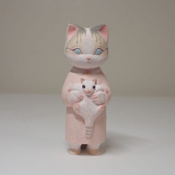 猫の木彫り作品 親子ネコ ネコ好きにはたまらない 【公式通販】