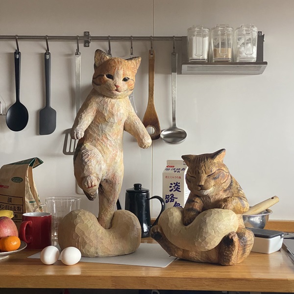 花房さくらさんのネコノパン工房 猫のパン職人を木彫りで表現！まるで絵本の世界｜Infoseekニュース