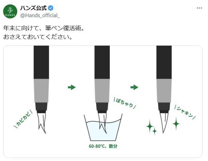 カピカピの「筆ペン」　ハンズが復活術「おさえておいてください」