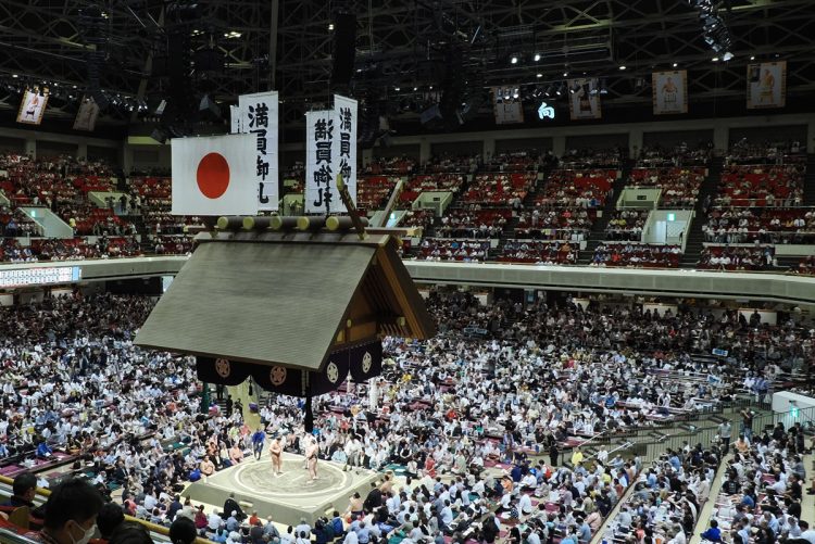 秋場所の向正面に「溜席の着物美人」が！　盛夏に着る薄物で観戦の理由を本人明かす「異常な暑さで館内の熱気が凄い」「後半戦は単衣にしたい」