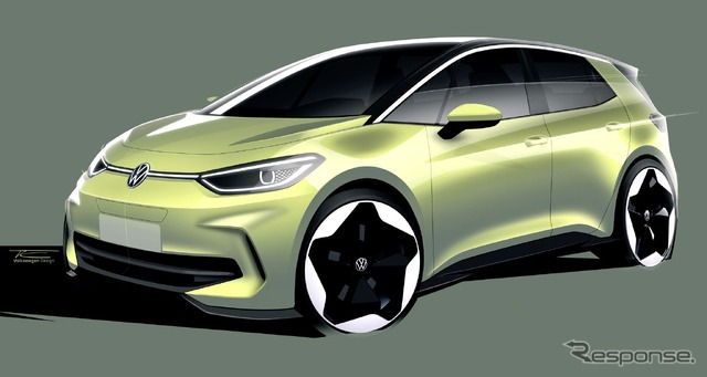VWの小型EV『ID.3』、改良新型のスケッチ公開…2023年春欧州発表予定