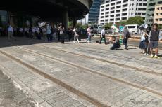 廃止された路面電車の線路が舗装の下から出てきた！　東京の神田川白鳥橋