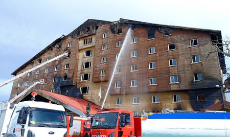 スキーリゾートでホテル火災、66人死亡　トルコ北西部