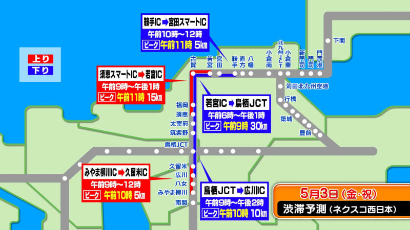 九州自動車道で最大30キロの渋滞予測