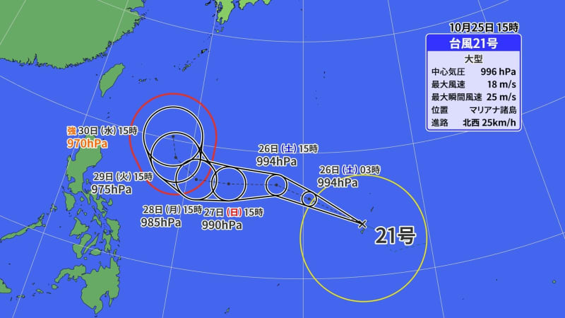 【台風情報】いきなり大型で発生　台風21号　晩秋の台風としては異例　日本に接近するおそれも