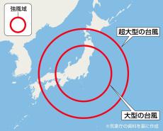 気象庁、台風の勢力を風速もとに表現　超大型は強風域が半径800キロ超、本州覆う大きさ