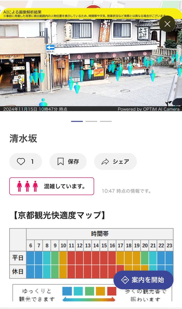 京都の混雑情報を「見える化」、デジタルマップの運用始まる