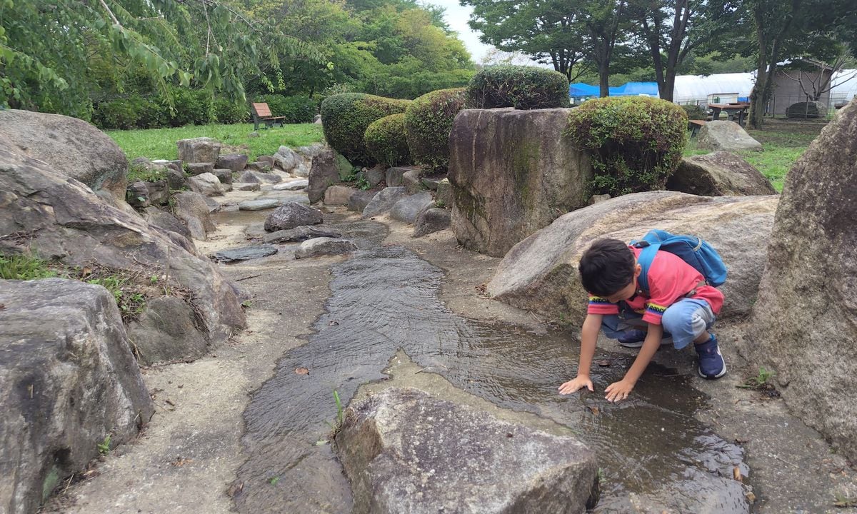 猛暑にひとときの涼を　水と親しむ「川のせせらぎ」オープン、奈良・信貴山のどか村