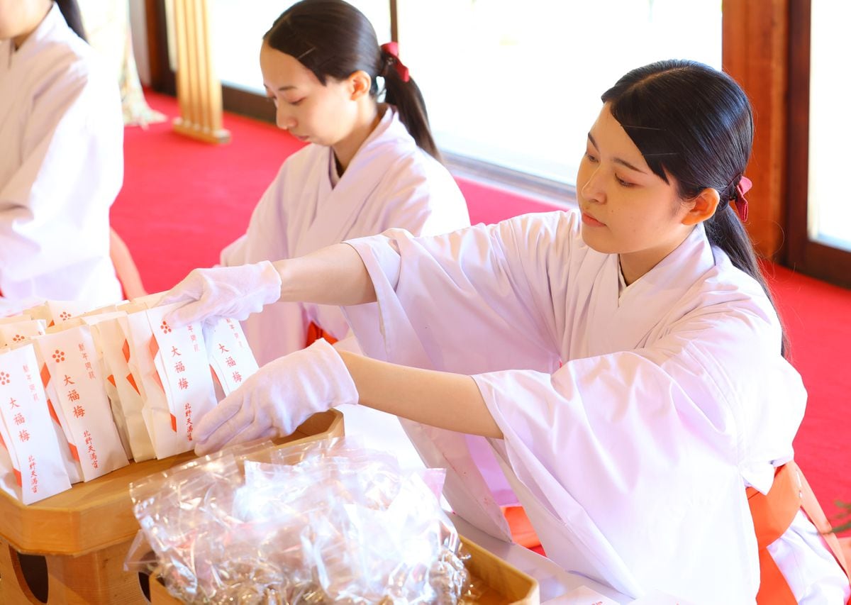 「来年も健康に過ごせるよう」 北野天満宮で大福梅の袋詰め作業始まる