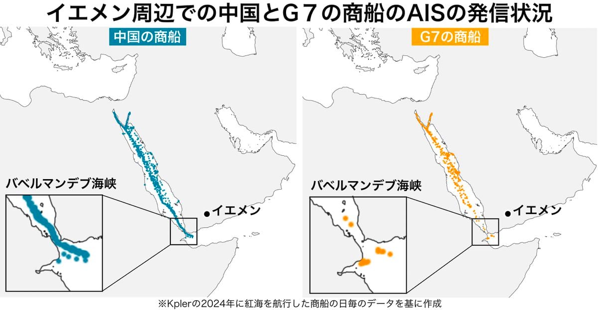 紅海から消えた日本商船、航行続ける中国船　武装組織「フーシ派」の攻撃が変えた中東航路