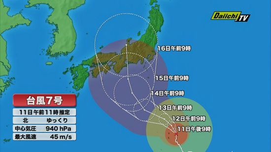 【台風７号】１５日ごろ強い勢力で東海地方最接近か　一方…お盆期間入りの静岡県内は気温上昇「熱中症警戒アラート」も　１１日 午前