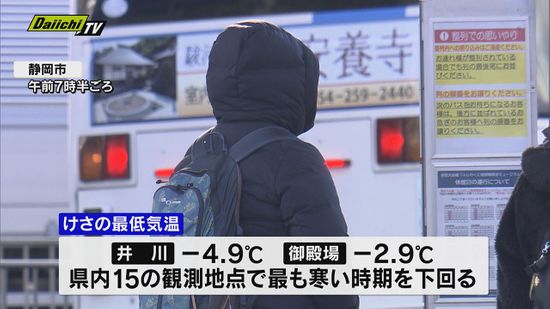 けさ 各地で厳しい寒さ １５の観測地点で最も寒い時期を下回る（静岡県・２４日 ）
