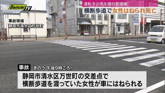 横断歩道を渡っていた女性が車にはねられ死亡　運転手の男を現行犯逮捕（静岡市清水区）