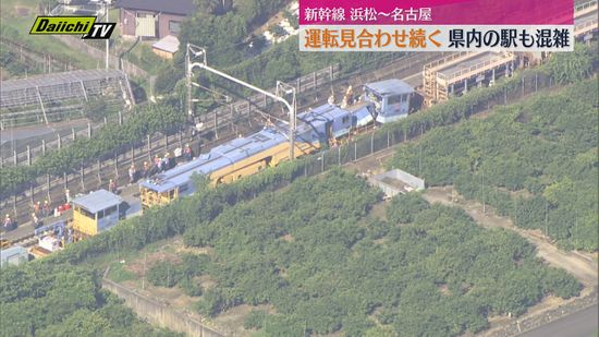 新幹線運転見合わせ　依然解消されず　浜松駅は利用客で混雑（22日午前11時45分）