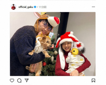 真野恵里菜　夫・柴崎岳、第1子とのクリスマスショット公開「毎年この時期に撮っている家族写真」