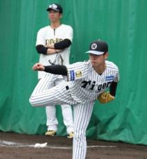 阪神・下村海翔が宜野座でブルペン投球　変化球も交え32球　村上、湯浅ら選手も見守る