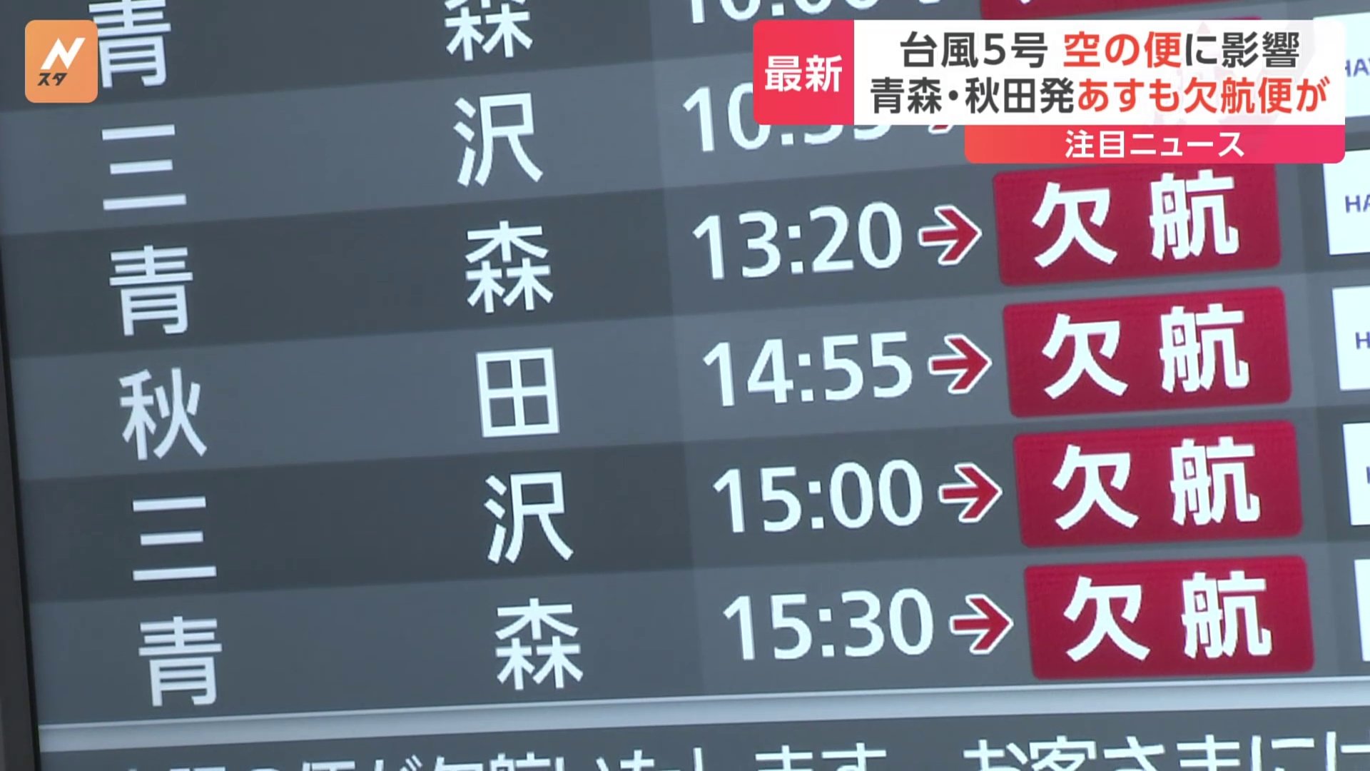 【空の便】台風5号の影響でJAL・ANA計95便が欠航　13日もANAが3便欠航を発表　午後4時現在