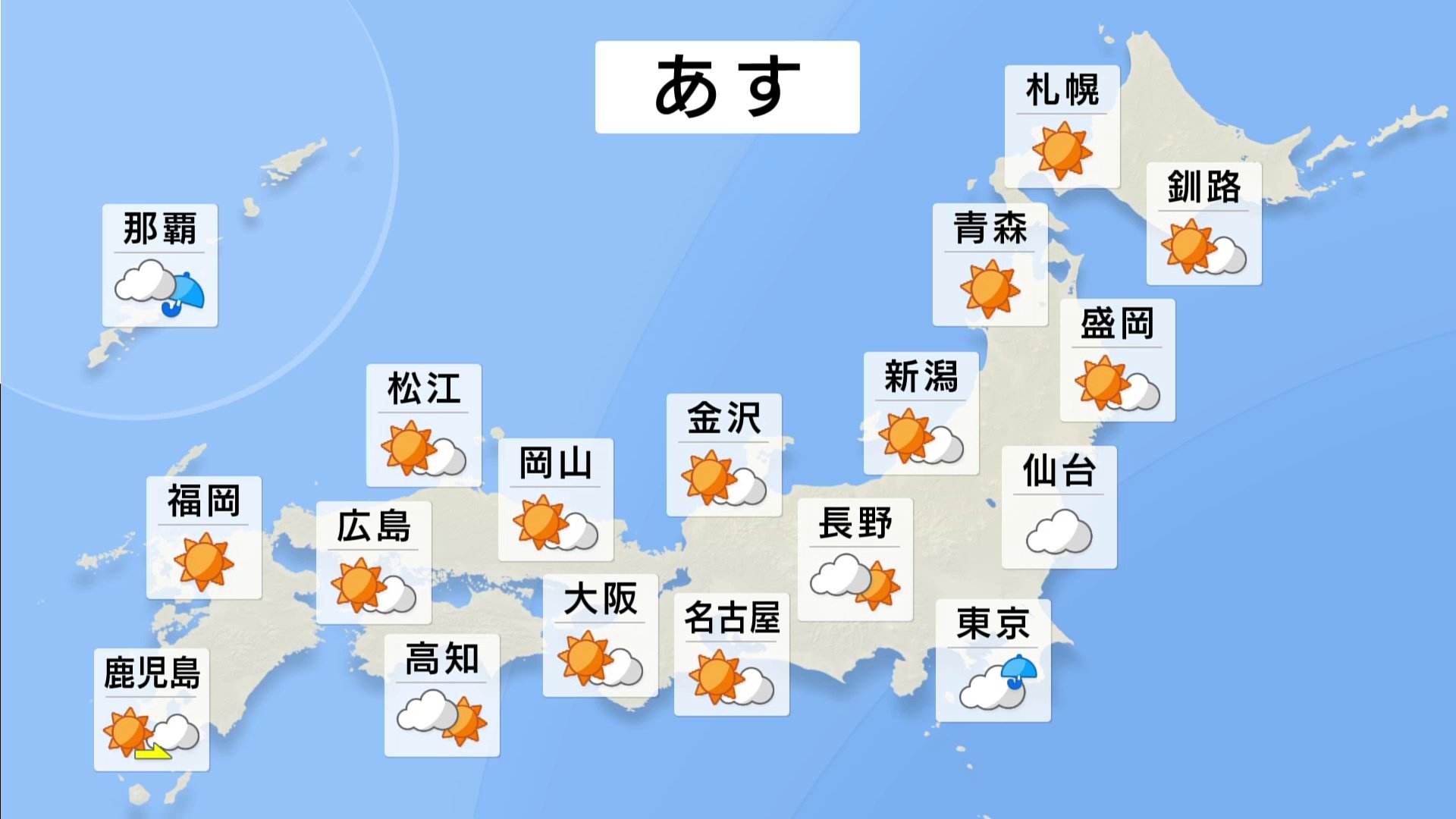 あす（9日）東日本・東北南部中心に大気の状態が不安定　日中は名古屋・福岡で35℃　大阪・広島で36℃、熊本38℃など猛暑日となる所が続出か