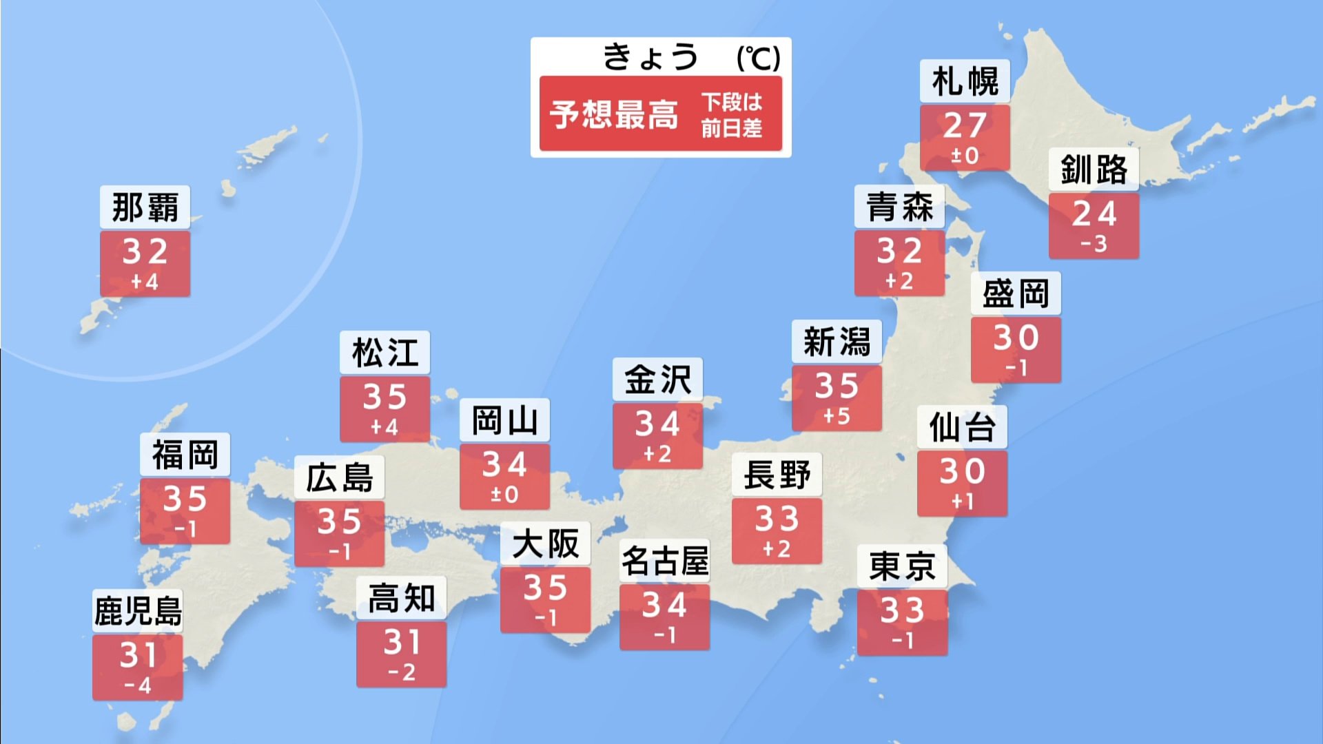 厳しい残暑続く　北陸なども猛暑日予想　西日本の太平洋側は激しい雨も　晴れる所も雷雨に注意