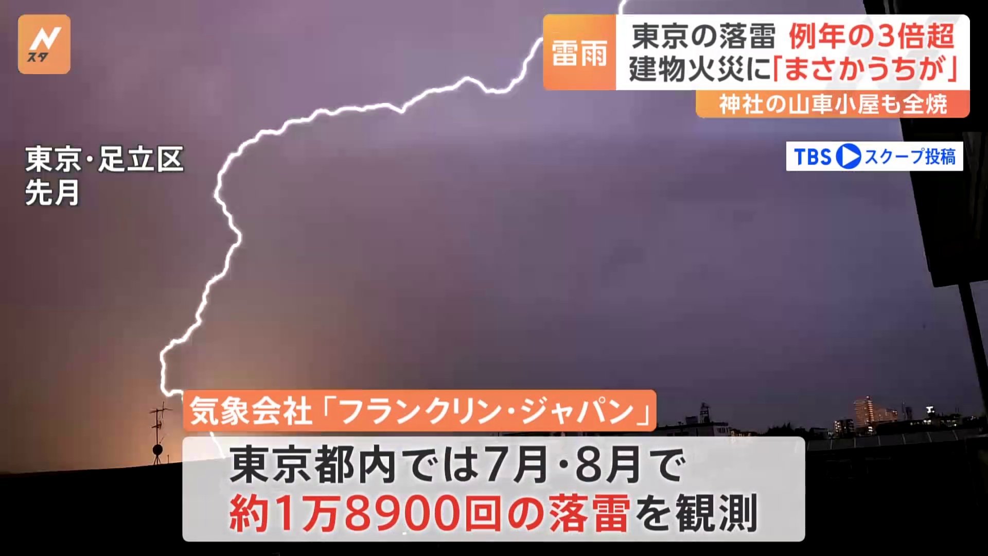 落雷が原因か「まさかうちのあれが燃えるとは…」 建物火災に見舞われた人が口を揃える“ある言葉”とは　東京の落雷数は例年の3倍超に