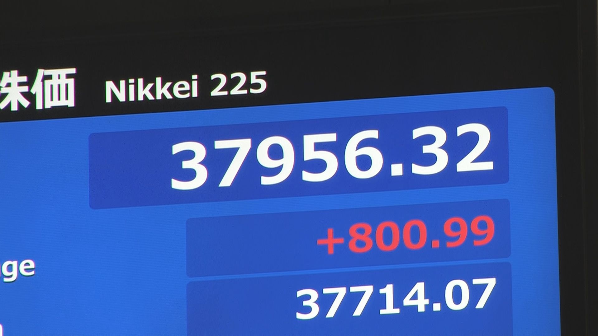 日経平均株価 一時800円以上高　米株高が支え