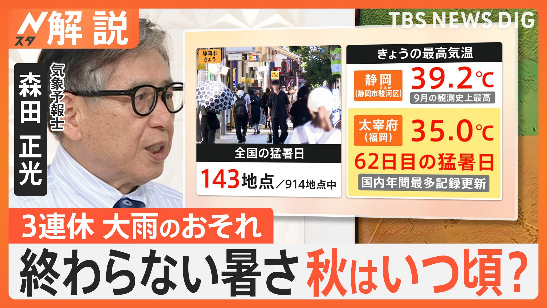 3連休は全国的に“警報級”大雨のおそれも　9月なのに39.2℃…終わらない暑さ、秋の訪れはいつ？【Nスタ解説】