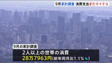 9月家計調査で消費支出が1.1％減少