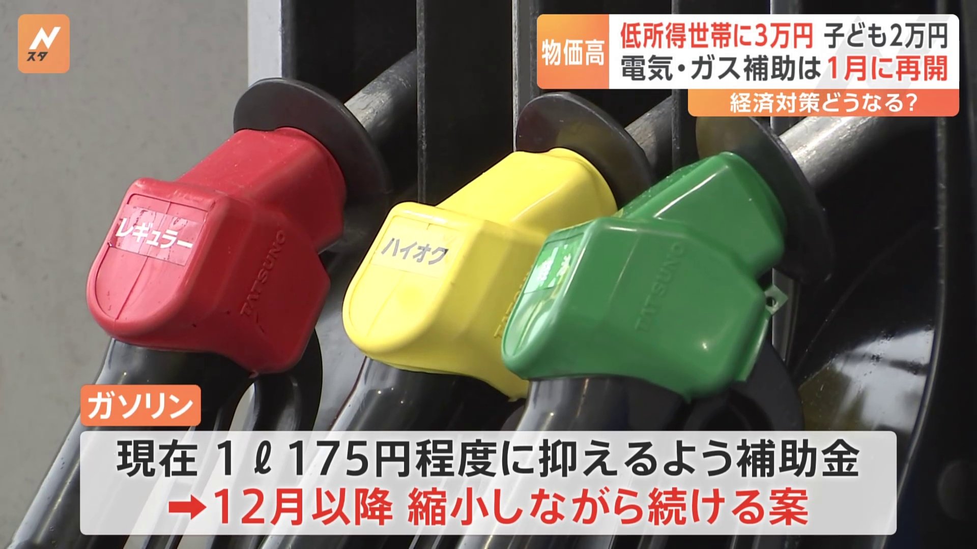 ガソリン補助金“延長”めぐり議論難航か　政府の経済対策案「今年12月以降縮小しながら続ける」に国民民主党・玉木代表「代替措置のない縮小は受け入れられない」