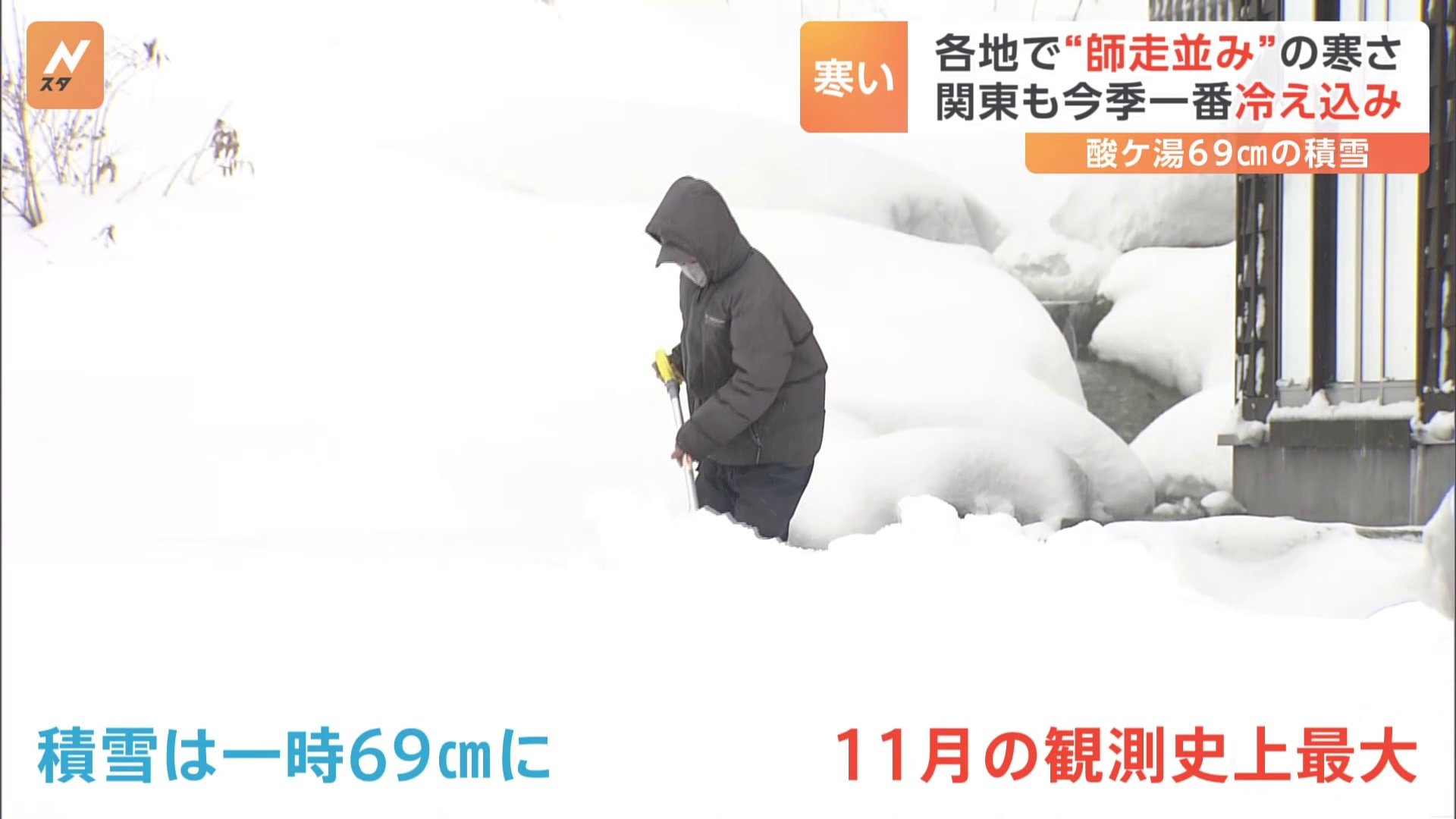 “師走並みの寒さ”各地で 「きょうは完全に冬のコート」急な冷え込みと北風に困惑の声　青森・酸ケ湯は一日で70センチ近い積雪