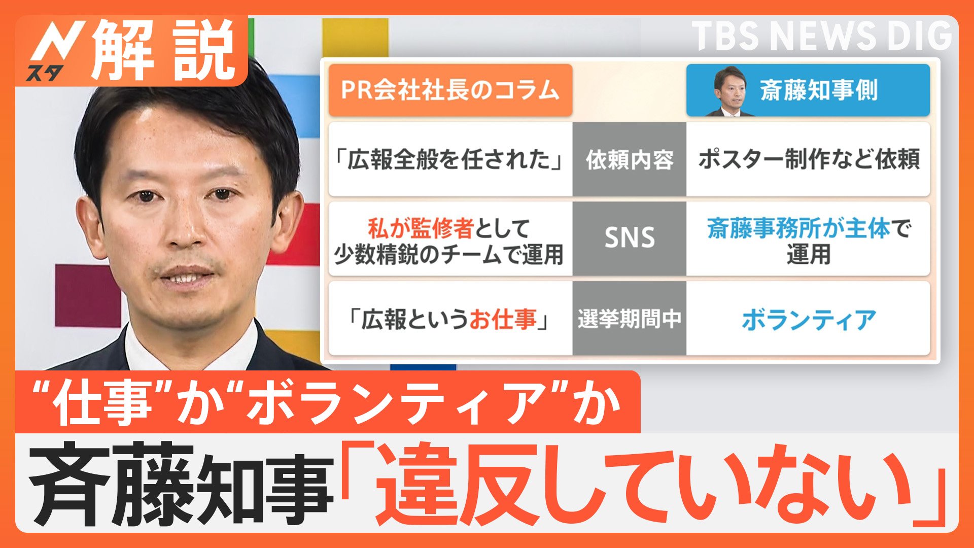 「違反するようなことない」斎藤知事“疑惑”を説明、“仕事”か“ボランティア”か？ 法的に問題は？【Nスタ解説】