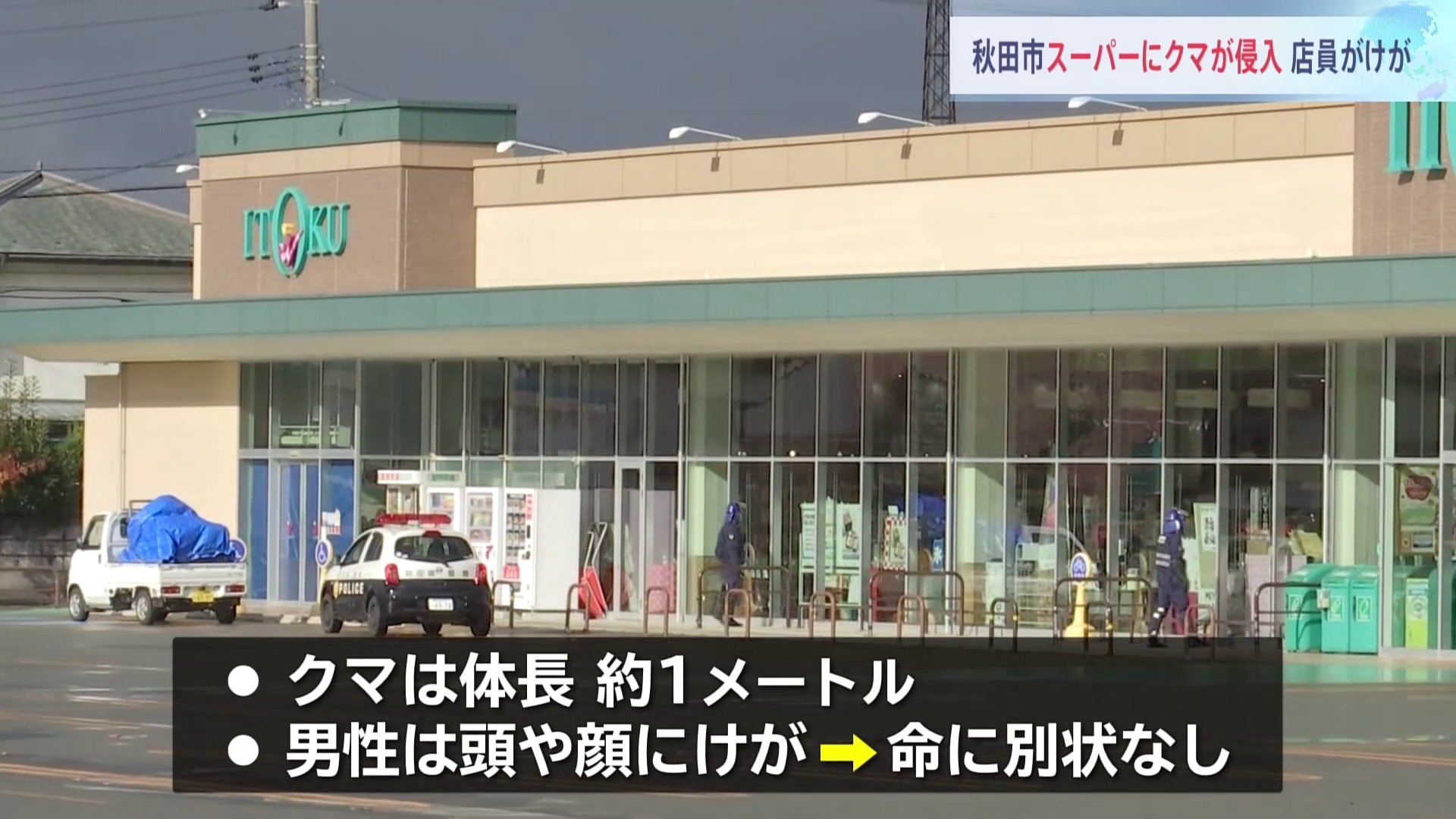 開店準備中のスーパーにクマが侵入　男性店員（40代）頭と顔にけが　クマは現在も店内に　箱わな仕掛けて警戒　秋田市の市街地