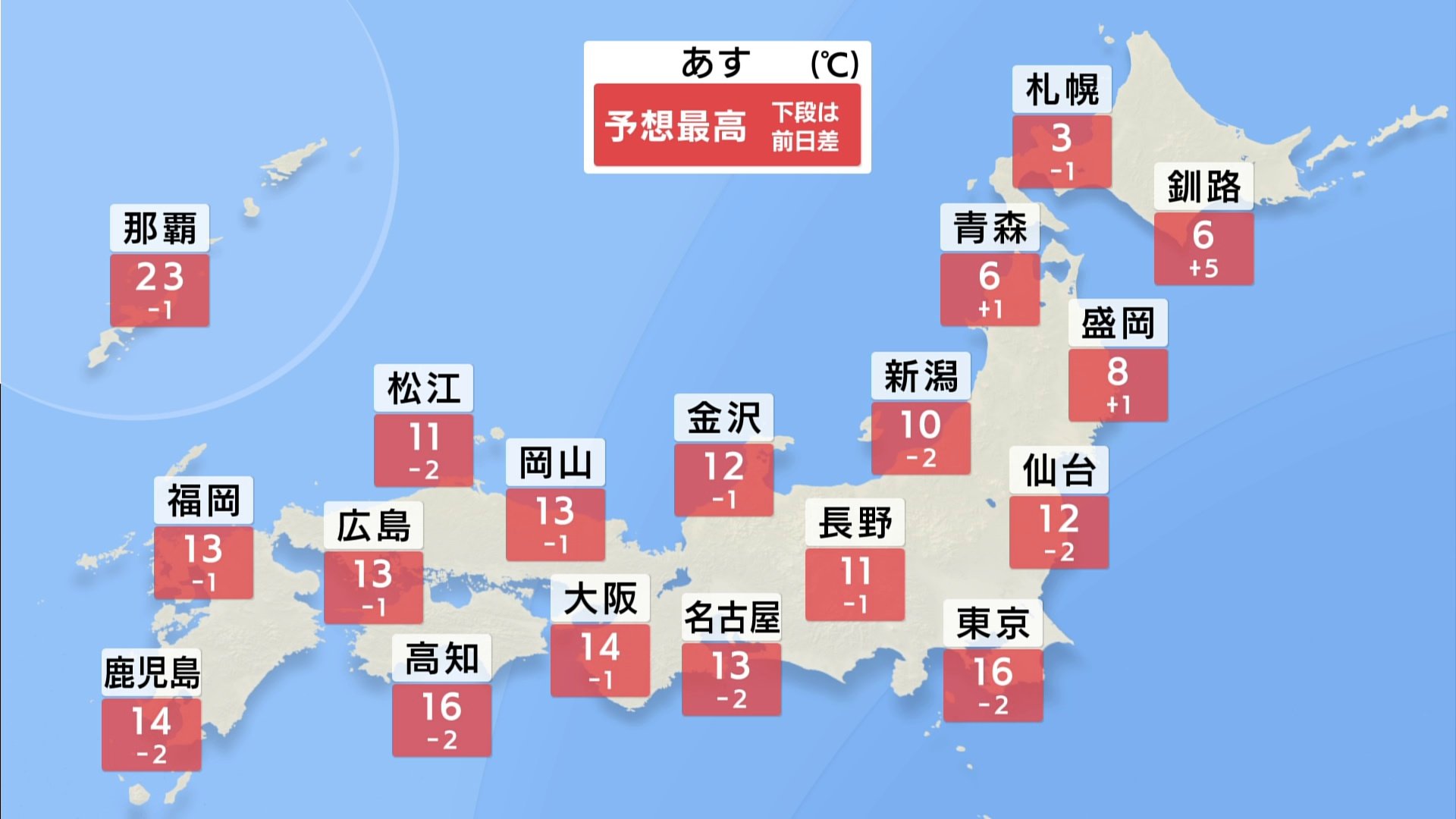 冬の天気分布 広いところで気温低くなる見込み 最高気温は13～16℃の予想　週末からはさらに寒さ厳しく